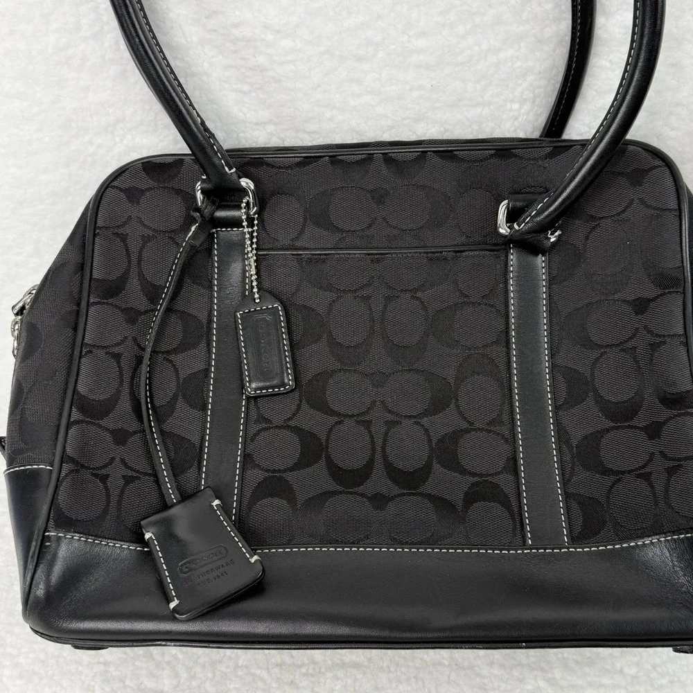 Coach Limited Edition Signature Black Jacquard Leather Satchel 6097 Logo Handbag